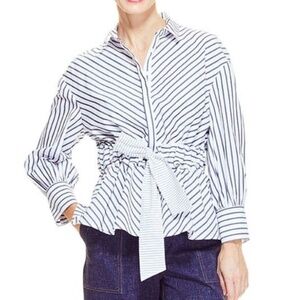 Pearl By Lela Rose Womens Poplin Full Sleeve Belted Top - size small